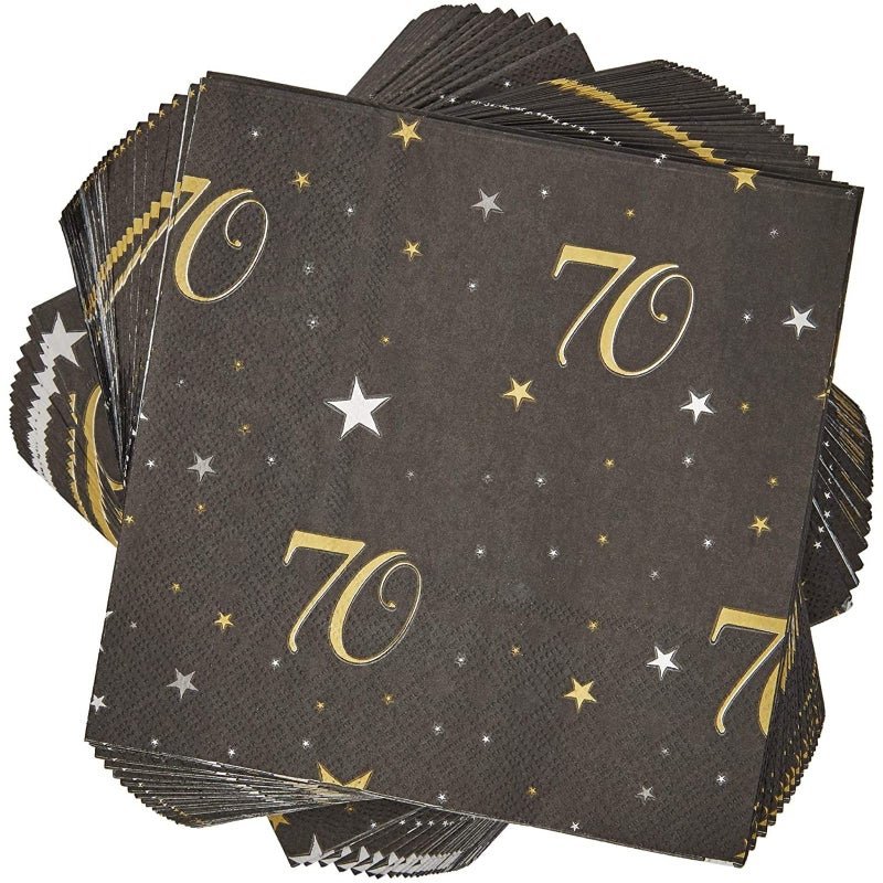 BLUE PANDA Bulk 70th Birthday Dinner Napkins - 6.5 x 6.5 In, Black, 100 Pack, 2-Ply - Paper Napkins for 70th Birthday, Party Supplies & Decorations - Image 1
